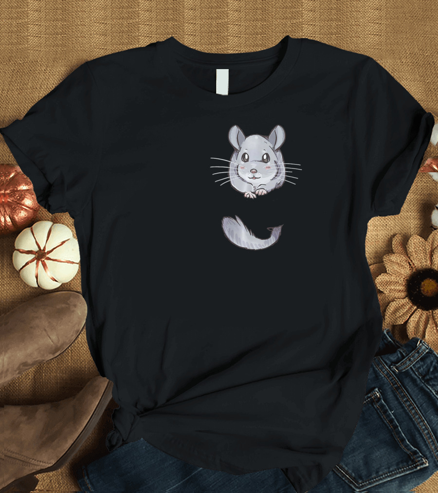 Pocket Adorable Grey Fur Chinchilla Peeking Out T-Shirt