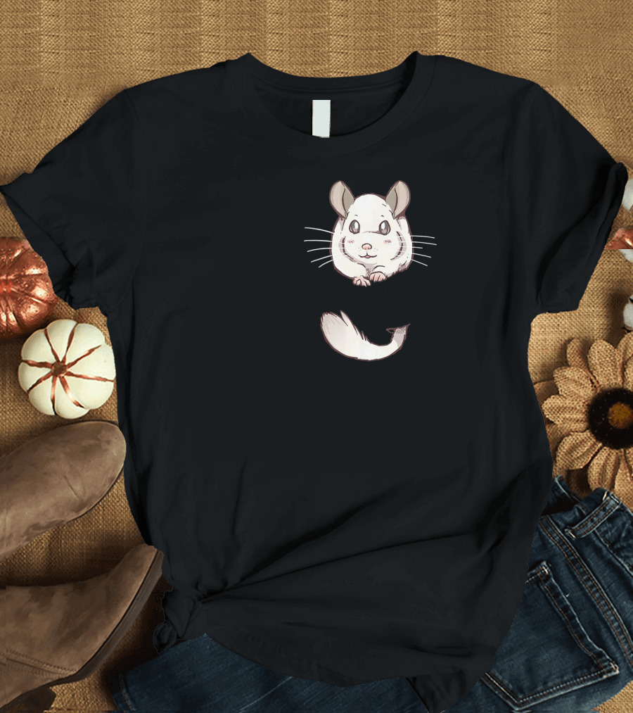 Pocket Cute White Fur Chinchilla Whiskers and Tail T-Shirt