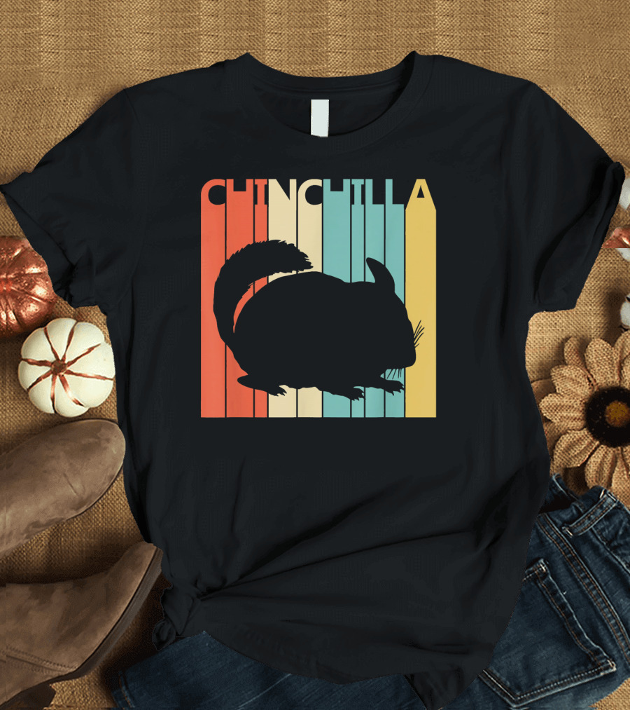 Chinchilla Retro Silhouette on Color Stripes T-Shirt