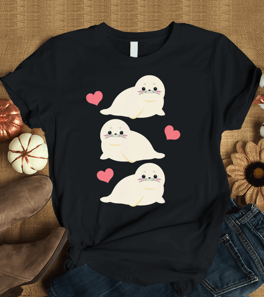 Sea Lions Make Me Happy Surrounded by Hearts T-Shirt