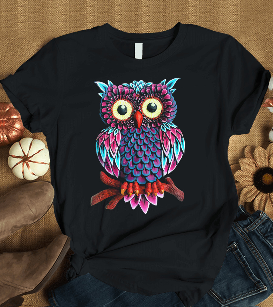 CUTE BEAUTIFUL VIBRANT COLORFUL OWL T-Shirt