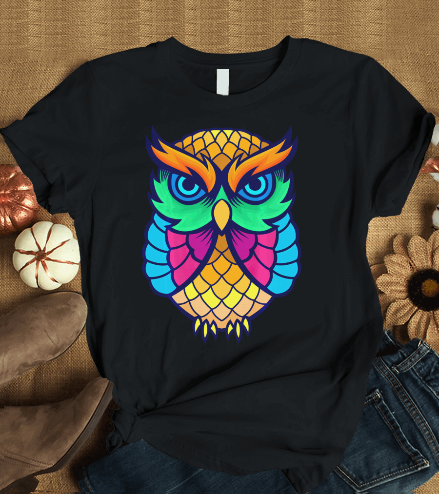 Bright Colorful Crochet Owl Design Owl Decor T-Shirt