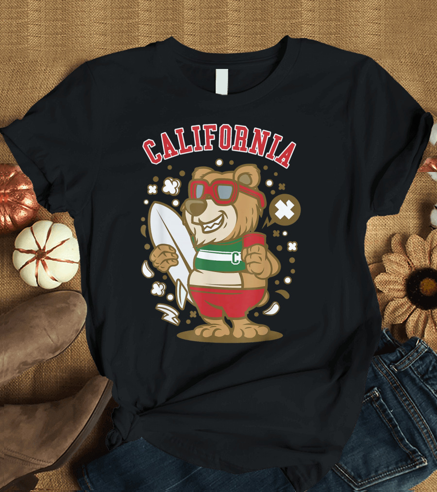 California Surf Bear College Beach Fun T-Shirt