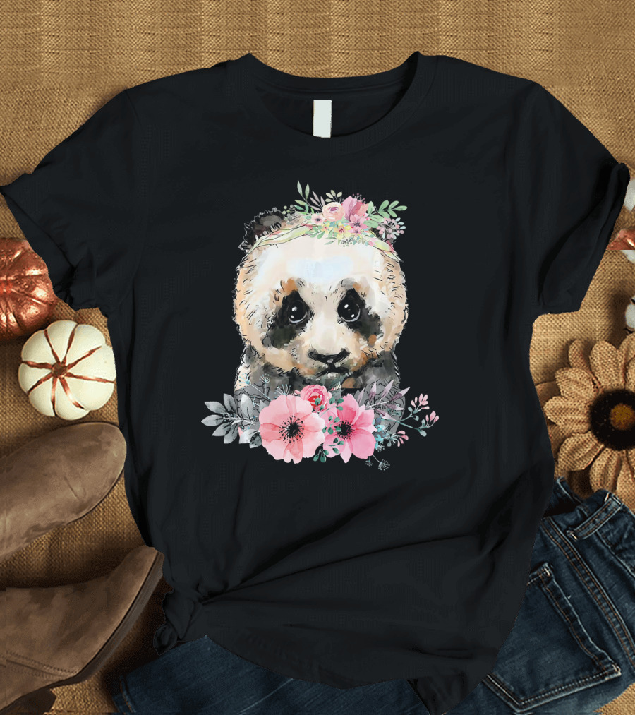 Cool Panda Vintage Retro Panda Lover Floral T-Shirt