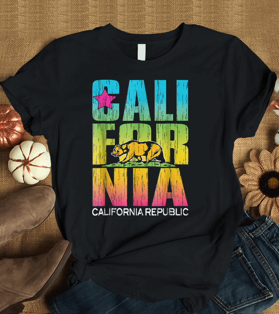 California Republic Cali California Bear Rainbow T-Shirt