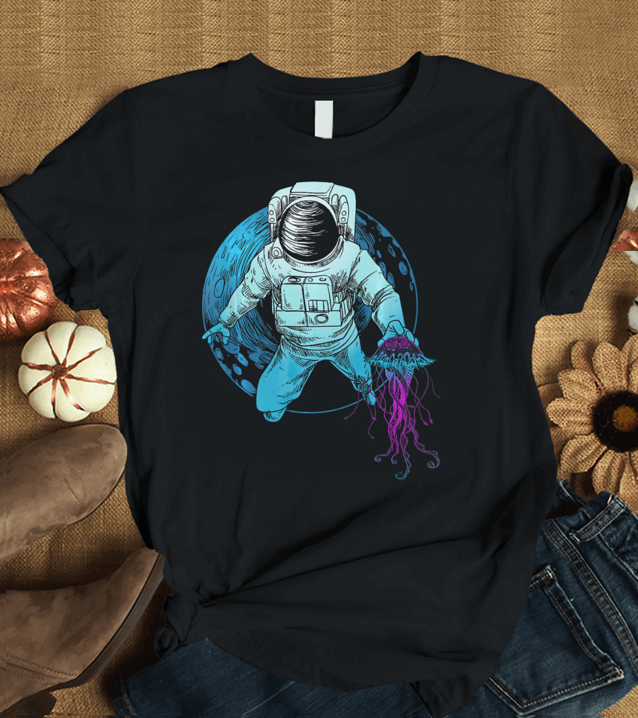 Astronaut with Jellyfish in Space and Underwater Fusion T-Shirt
