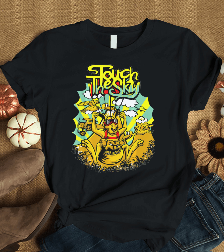 Touch the Sky Kangaroo Adventure with Airplanes and Birds T-Shirt