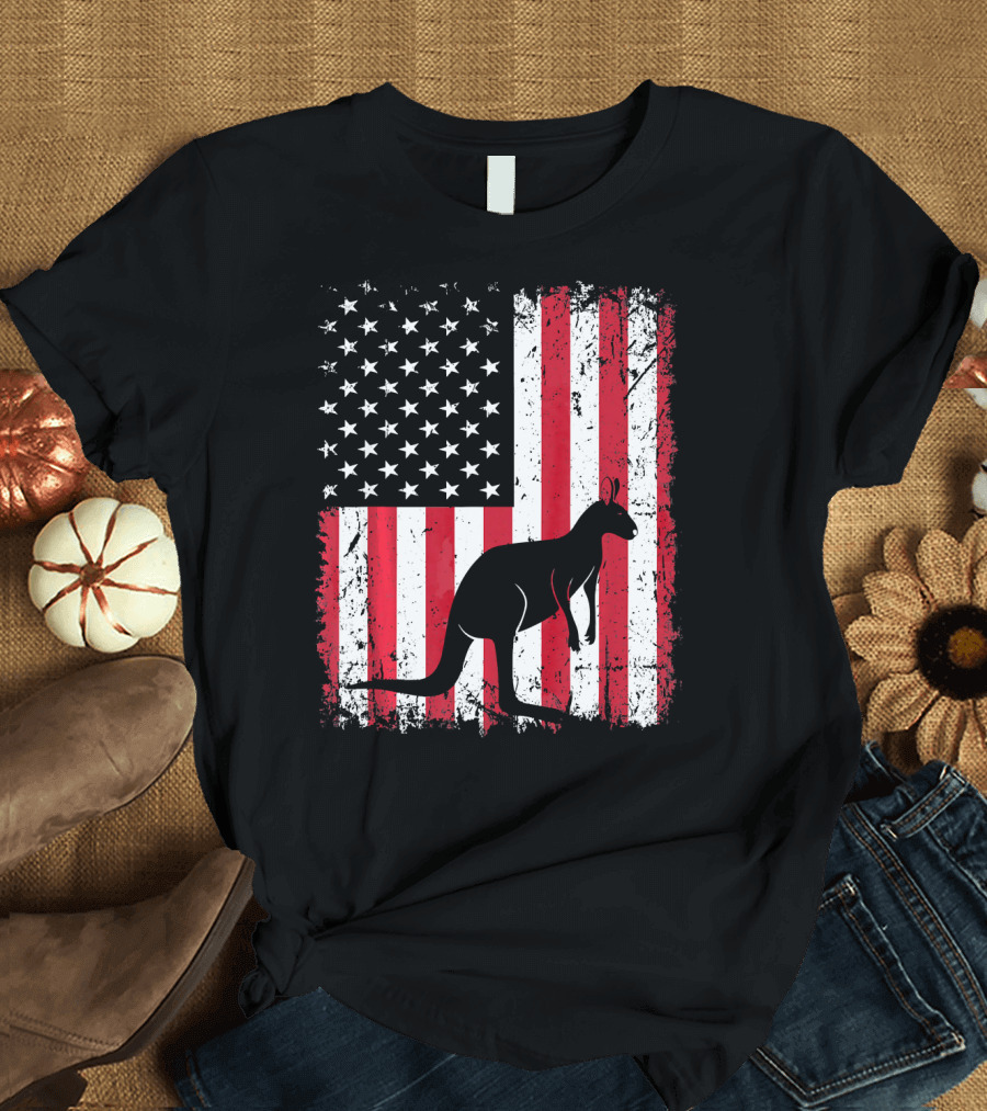 American Flag Kangaroo Animal Vintage Patriotic T-Shirt