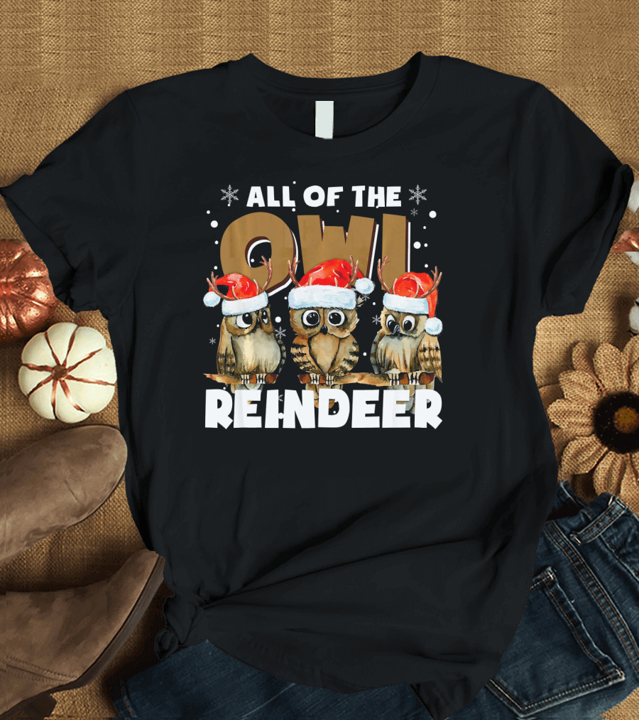 All Of The Owl Reindeer Santa Hats T-Shirt