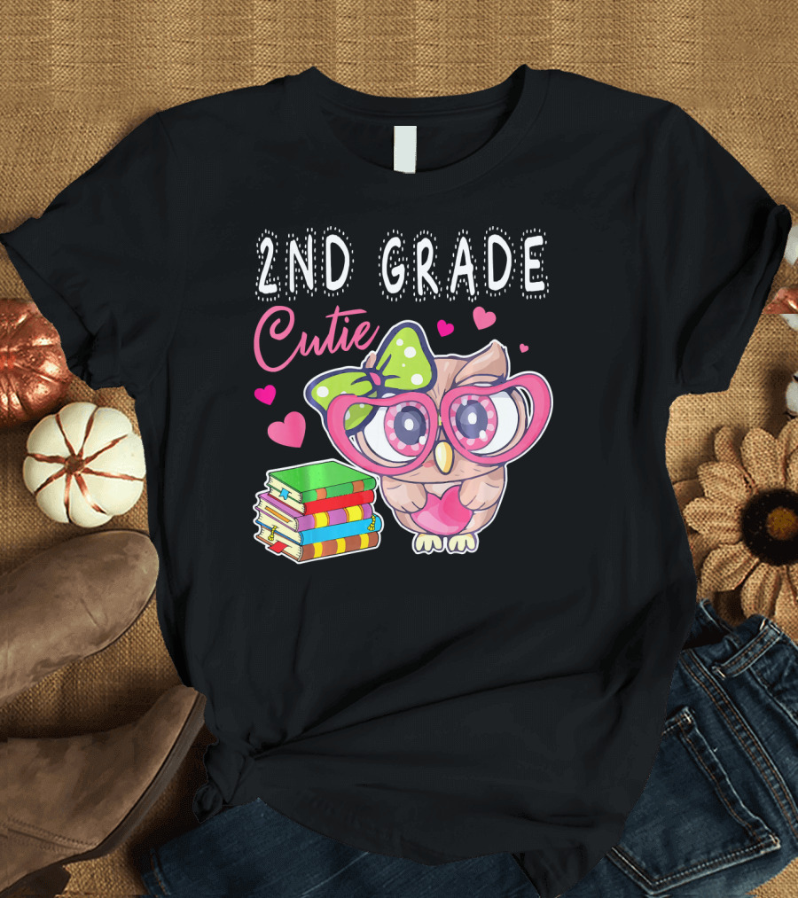 2nd Grade Cutie Owl with Glasses and Books T-Shirt