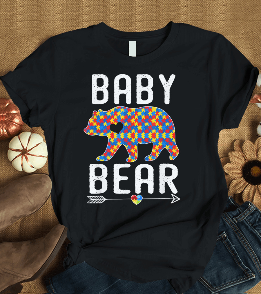 Baby Bear Autism Puzzle Piece Heart Arrow T-Shirt