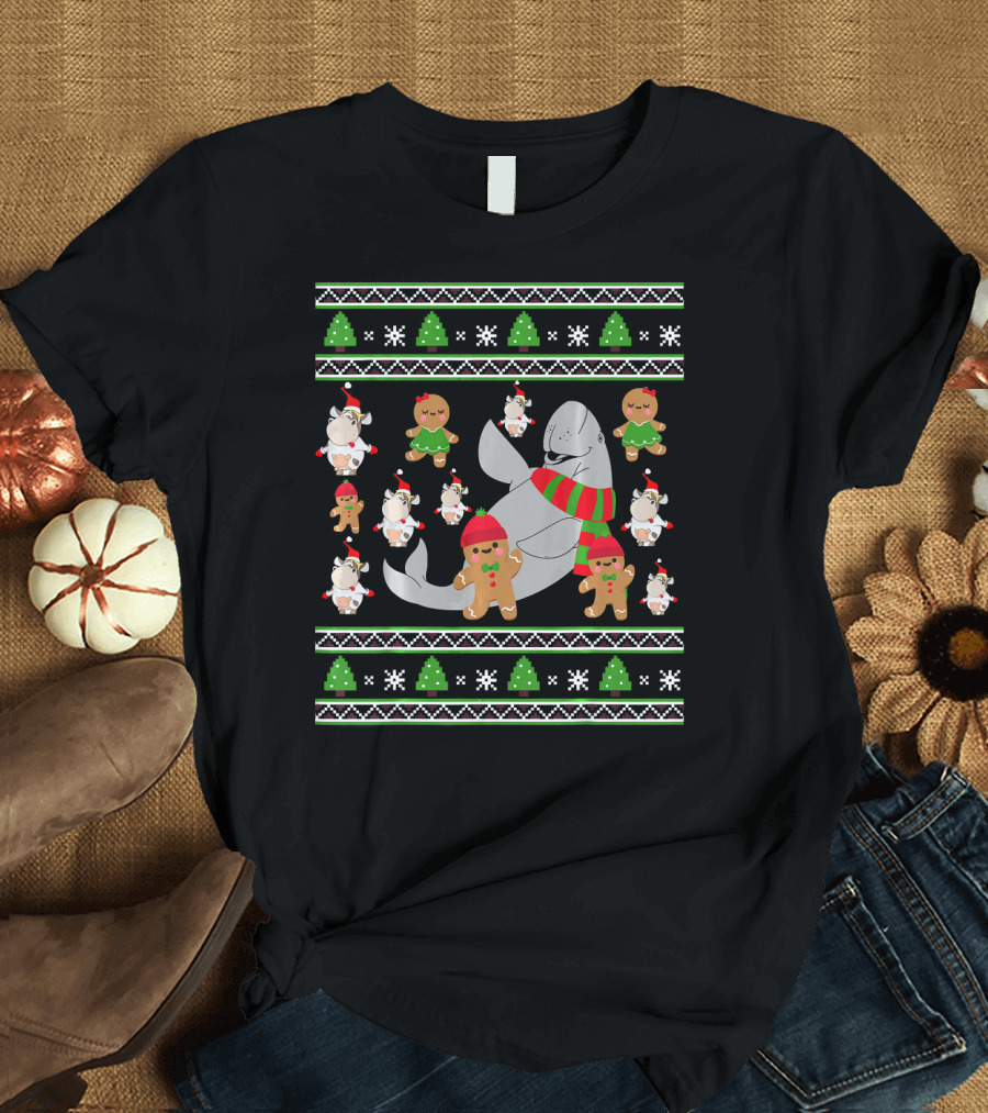 Manatee Sea Cow with Gingerbread Cookies Christmas T-Shirt