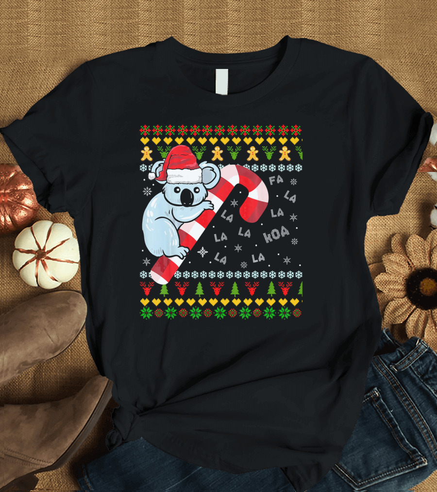 Christmas Koala Bear Santa Fa La La Candy Cane Ugly T-Shirt