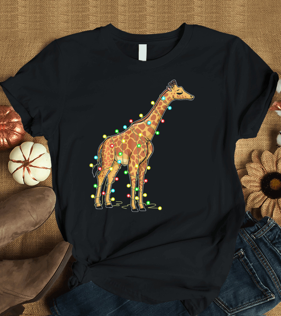 Christmas Lights Wrapped Giraffe Lover T-Shirt