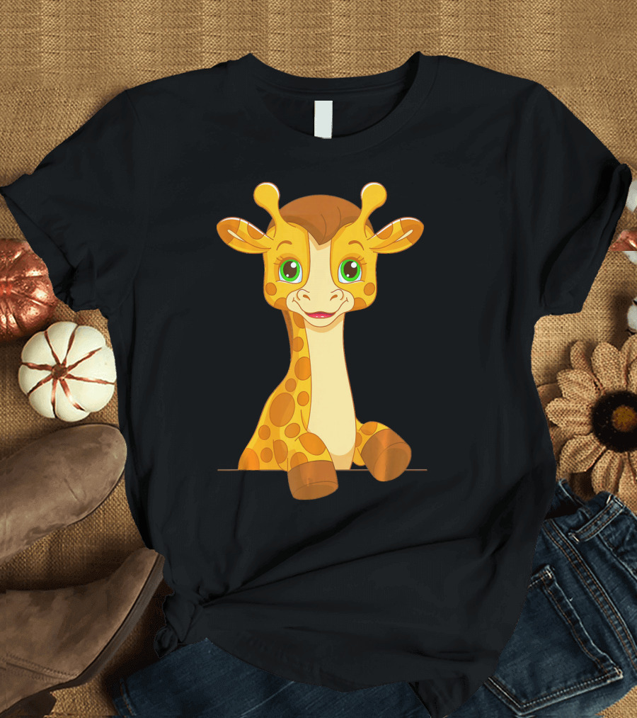 Adorable Giraffe with Big Green Eyes for Animal Enthusiasts T-Shirt