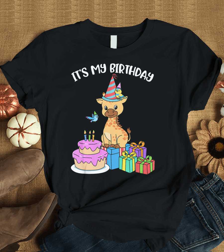 It's My Birthday Giraffe Party with Cake and Gifts T-Shirt