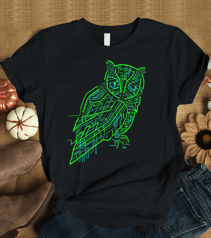 Binary AI Circuit Owl Electric Game T-Shirt