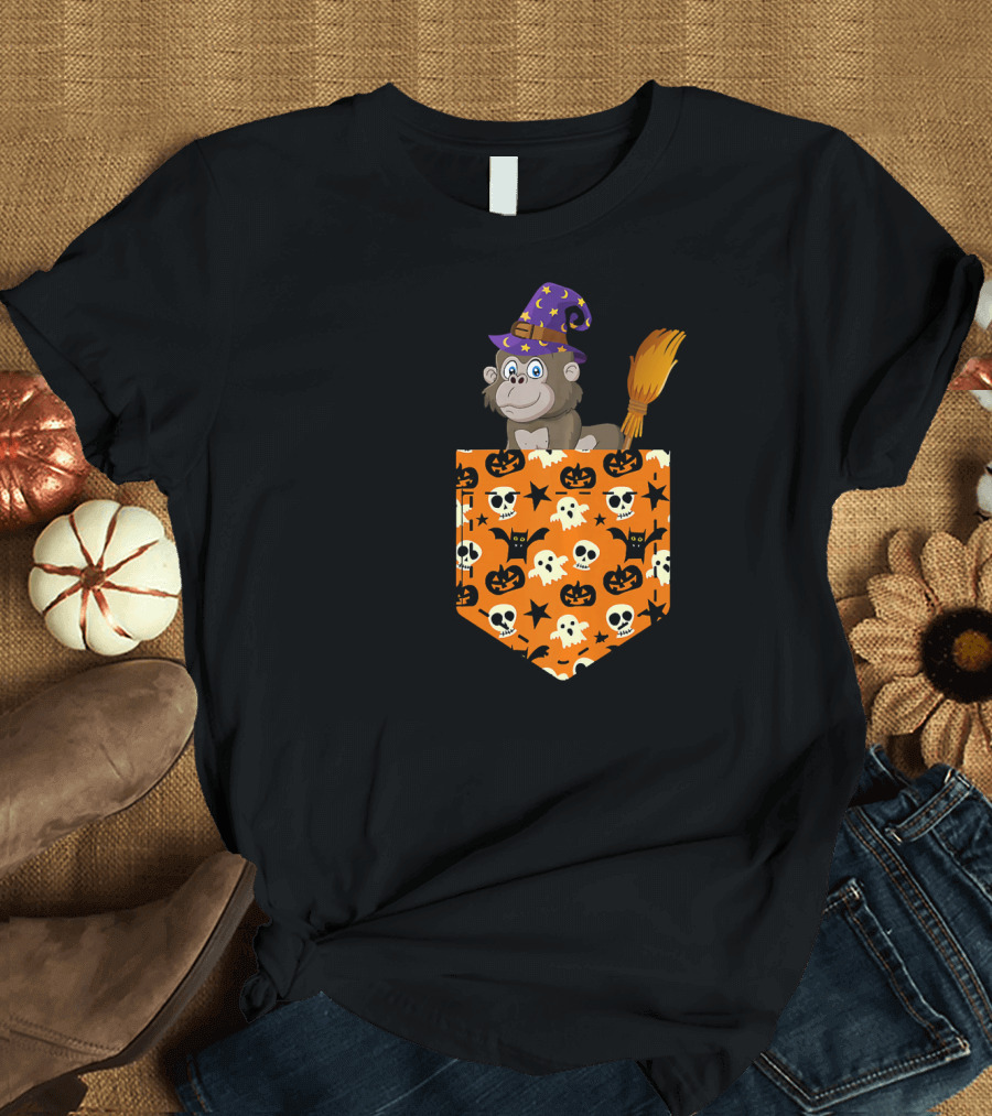 Cute Gorilla Pumpkin Pocket Halloween Cosplay T-Shirt