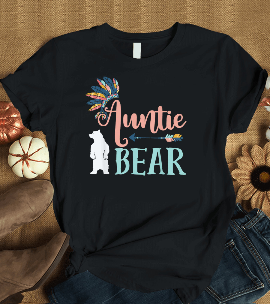 Auntie Bear Colorful Feather Arrow and Bear T-Shirt