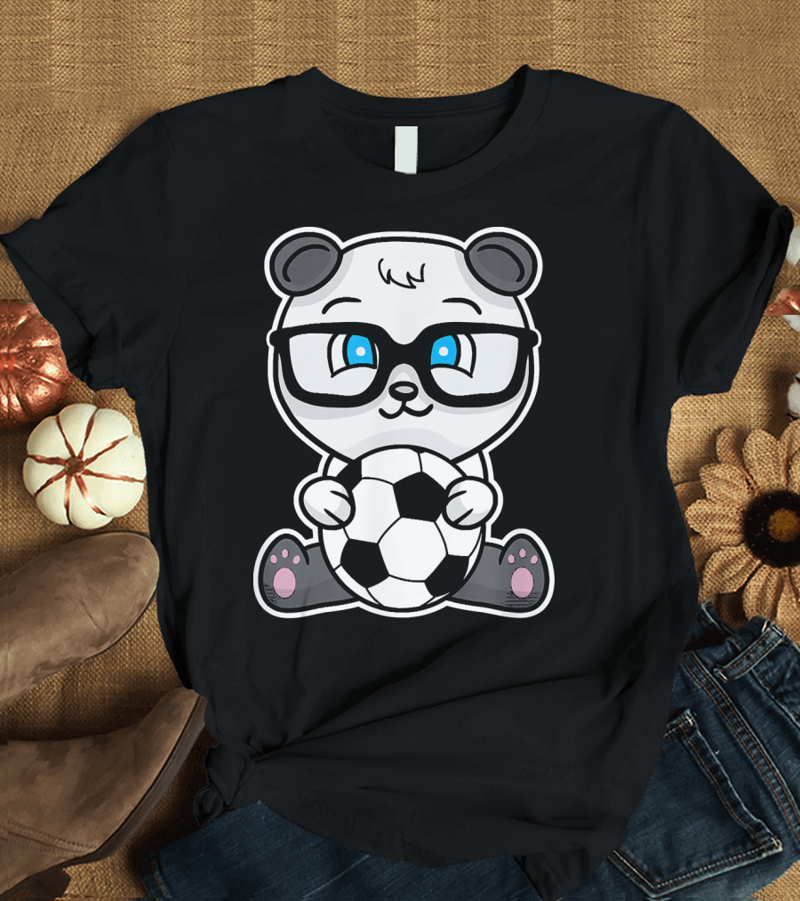 Cute Little Nerdy Panda Bear with Soccer Ball T-Shirt