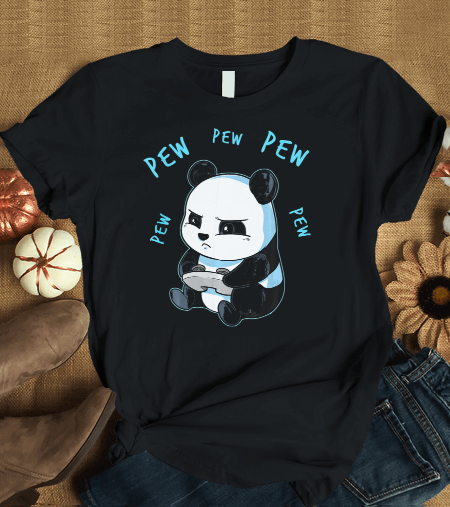 Pew Pew Cute Gaming Panda Video Game T-Shirt