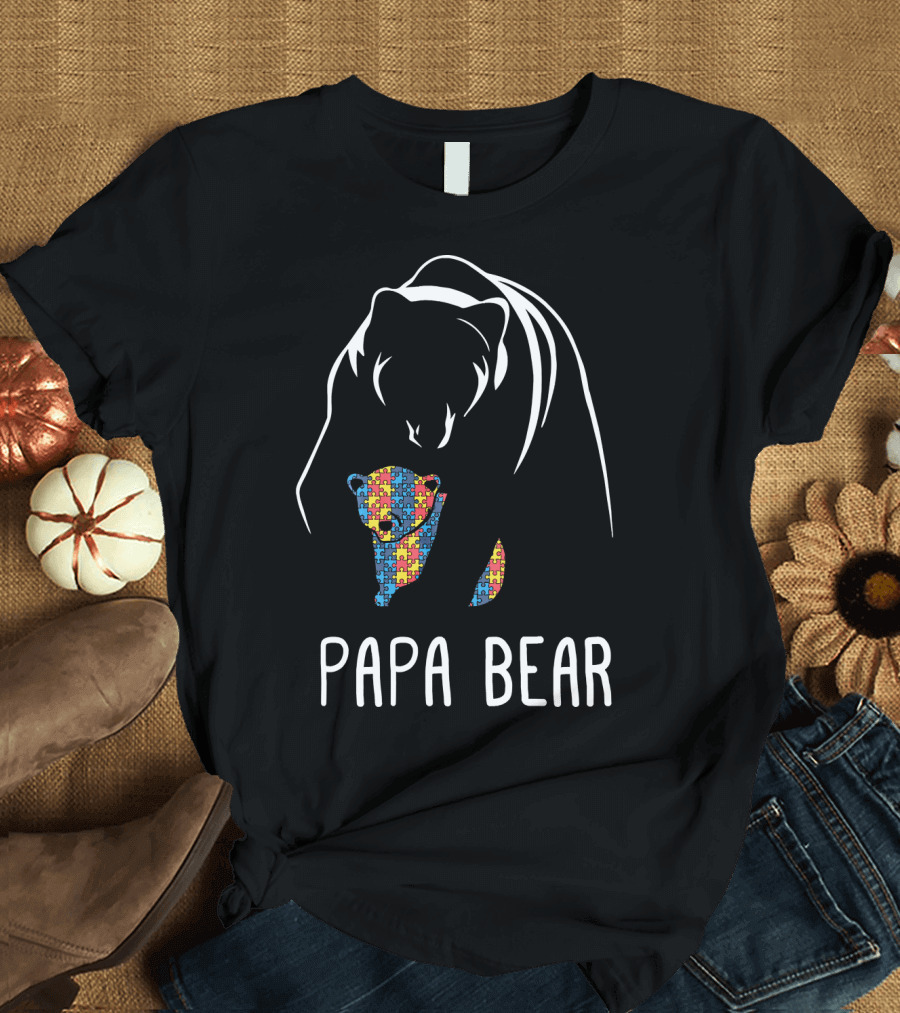 Papa Bear Autism Puzzle Piece Awareness T-Shirt