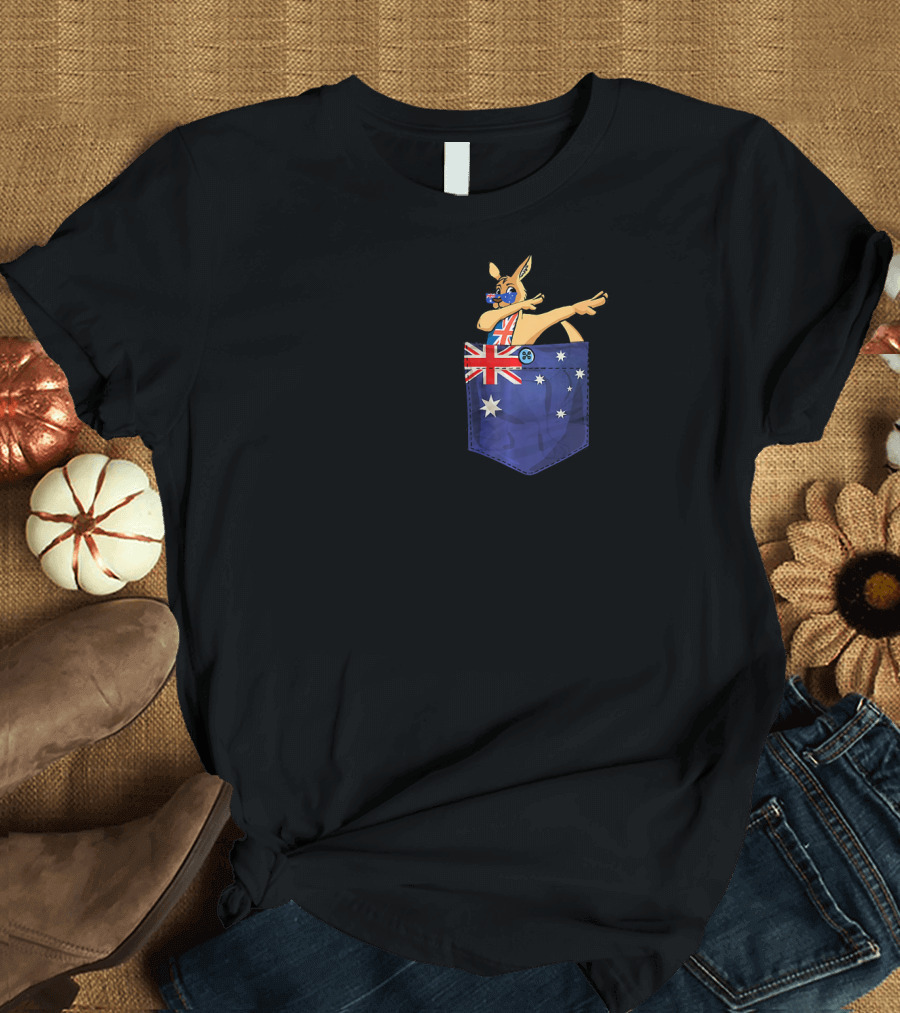Australia Kangaroo Dabbing in Flag Pocket T-Shirt