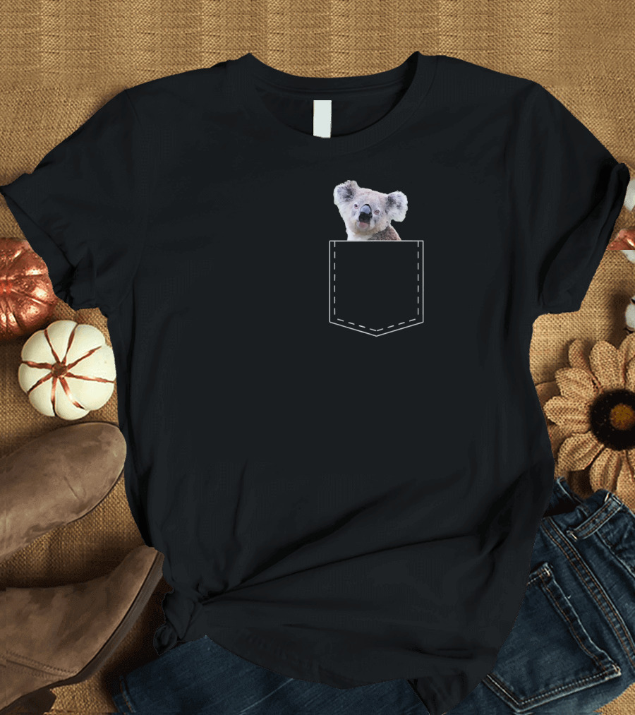 Cute Koala Funny Pocket Novelty Grey Animal T-Shirt