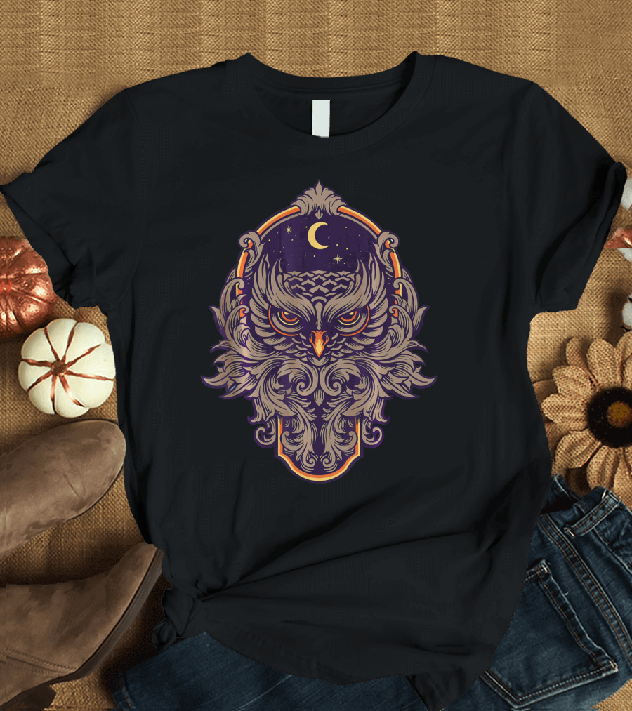 Dark Creepy Owl Bird Moon Nocturnal Enigma T-Shirt