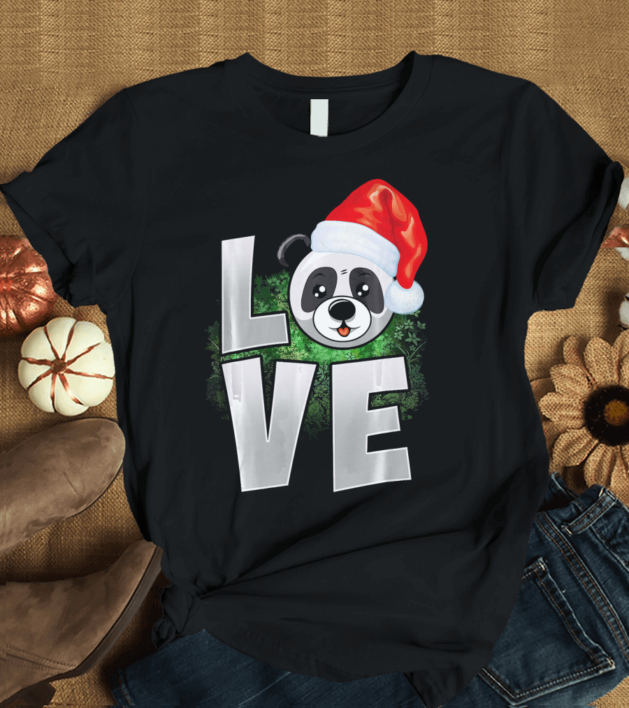LOVE Panda Santa Hat Christmas T-Shirt