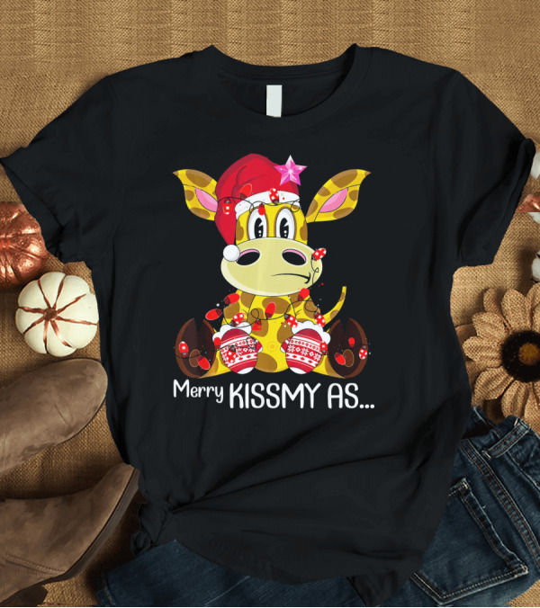 T-Shirt: Merry Kissmyass Funny Giraffe Christmas Holiday Humor T-Shirt Merry Kissmyass Funny Giraffe Christmas Holiday Humor T-Shirt