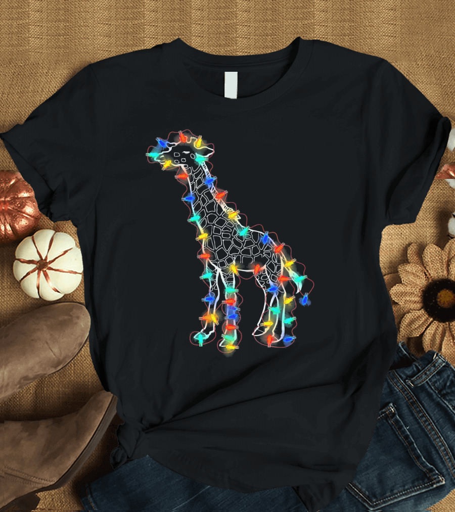 Funny Christmas Giraffe with Cute Holiday Lights T-Shirt