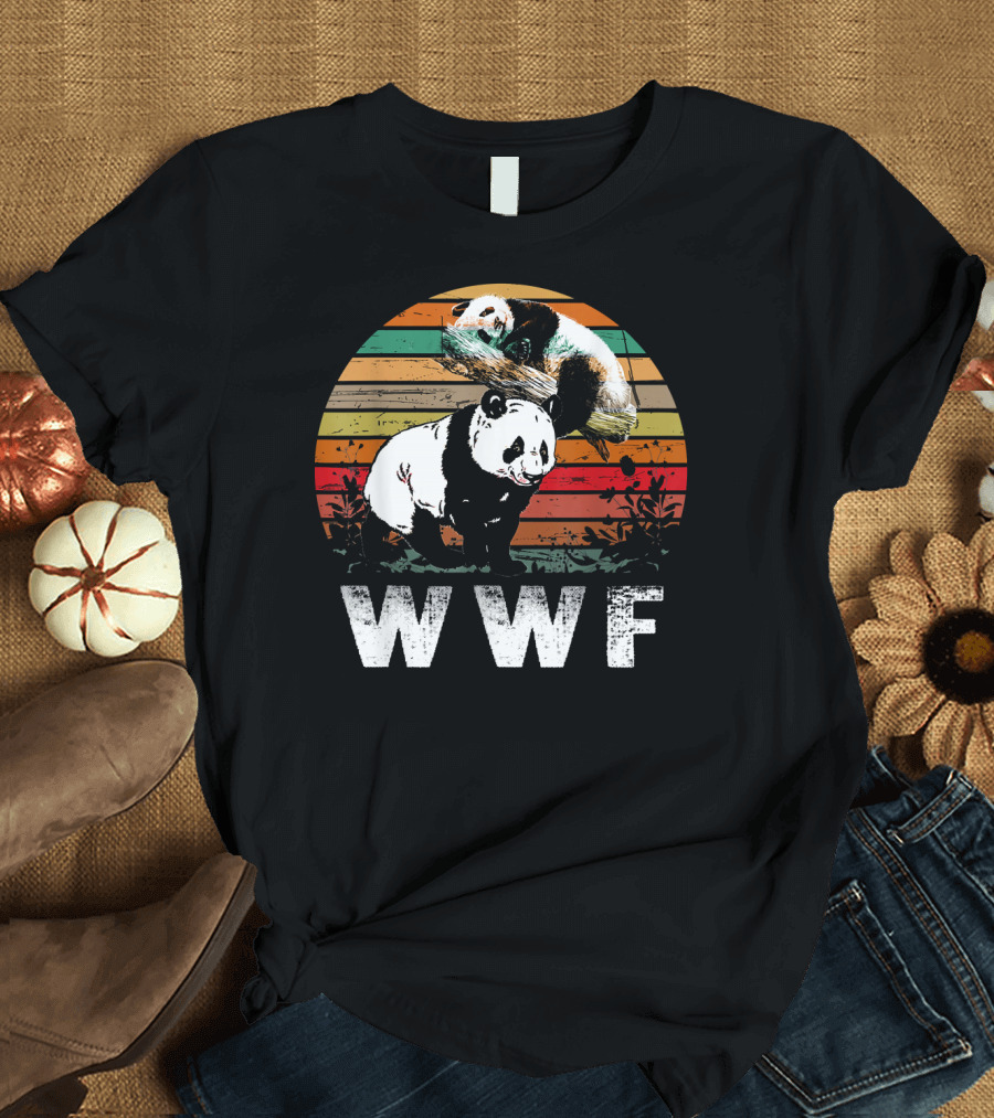 WWF Cute Panda Retro Stripes T-Shirt