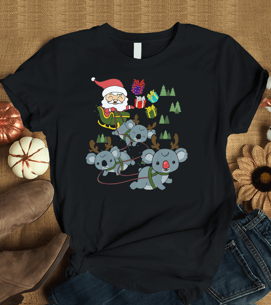 Funny Koala Christmas Santa Sleigh with Koalas and Presents T-Shirt