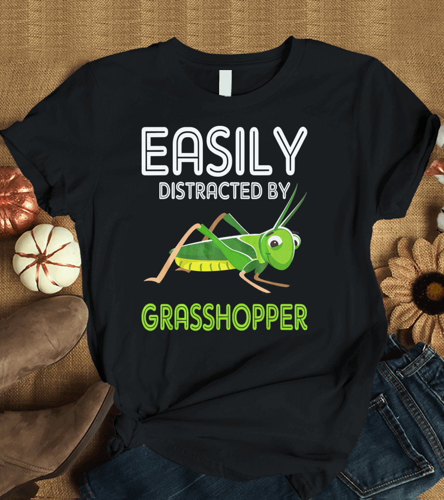 Easily Distracted By Vibrant Green Grasshopper T-Shirt