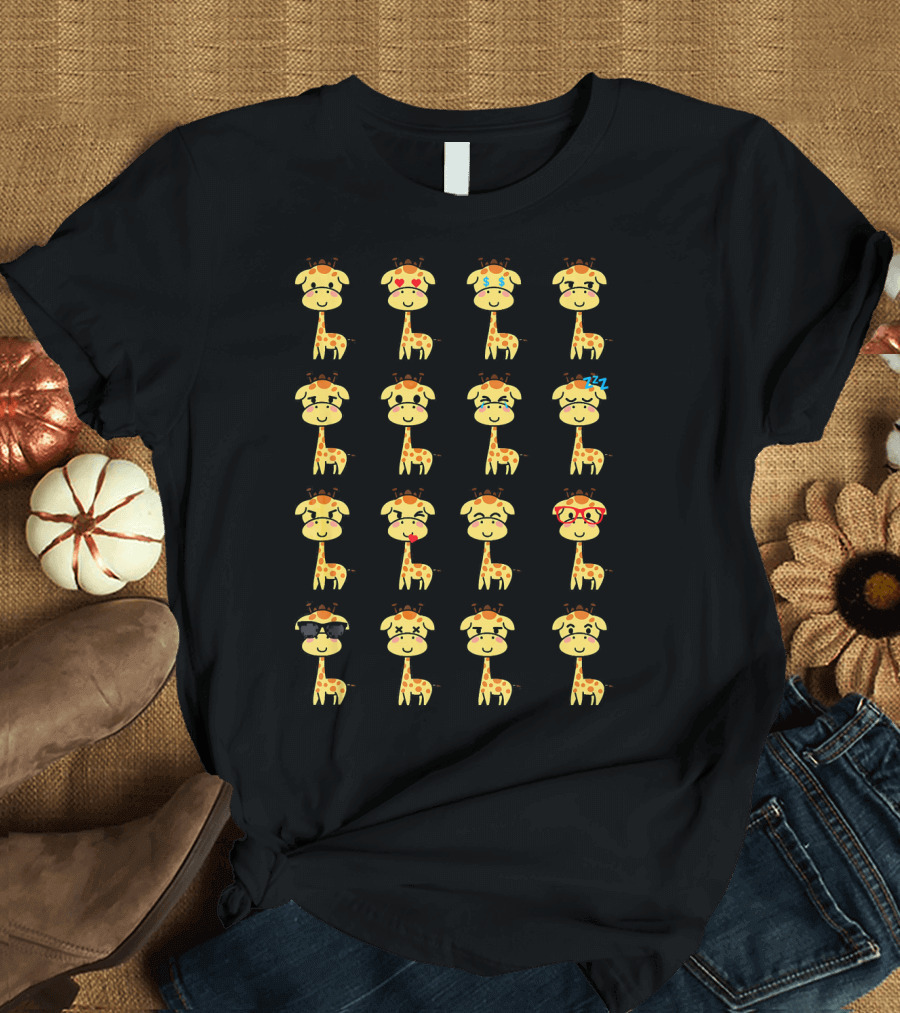 Funny Giraffe Kawaii Emoji Faces for Animal Lovers T-Shirt