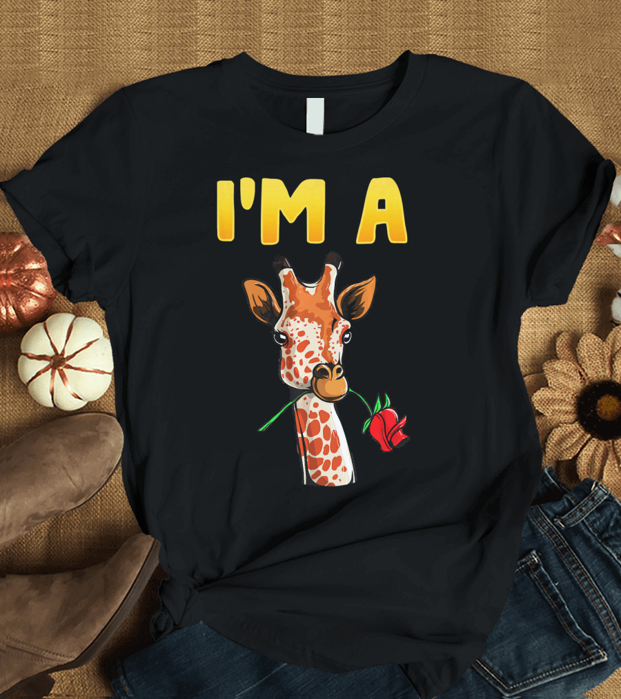 Cute Funny I'm A Giraffe Holding Rose Adorable Animal T-Shirt