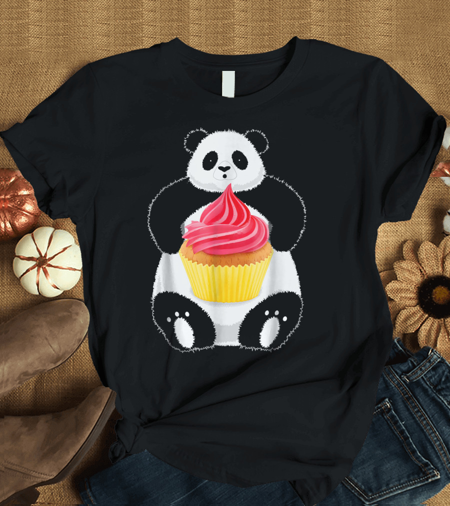Cute Panda Holding Pink Frosted Cupcake T-Shirt