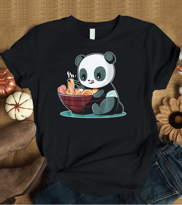 T-Shirt: Funny Vintage Kawaii Panda Enjoying Ramen Noodles T-Shirt Funny Vintage Kawaii Panda Enjoying Ramen Noodles T-Shirt