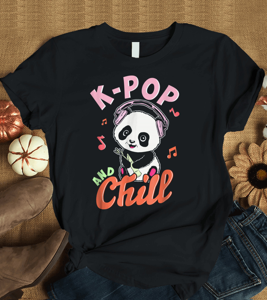 K Pop and Chill Cute Anime Panda with Headphones T-Shirt