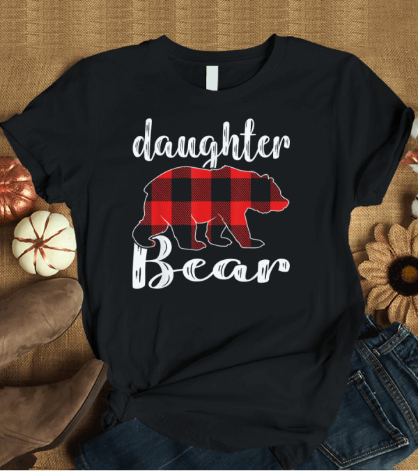 T-Shirt: Daughter Bear Plaid Christmas Bear Silhouette Buffalo Check T-Shirt Daughter Bear Plaid Christmas Bear Silhouette Buffalo Check T-Shirt