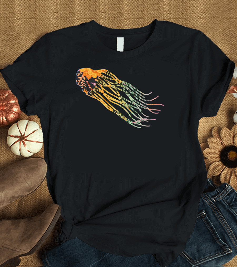 Floral Flower Vintage Retro Jellyfish T-Shirt