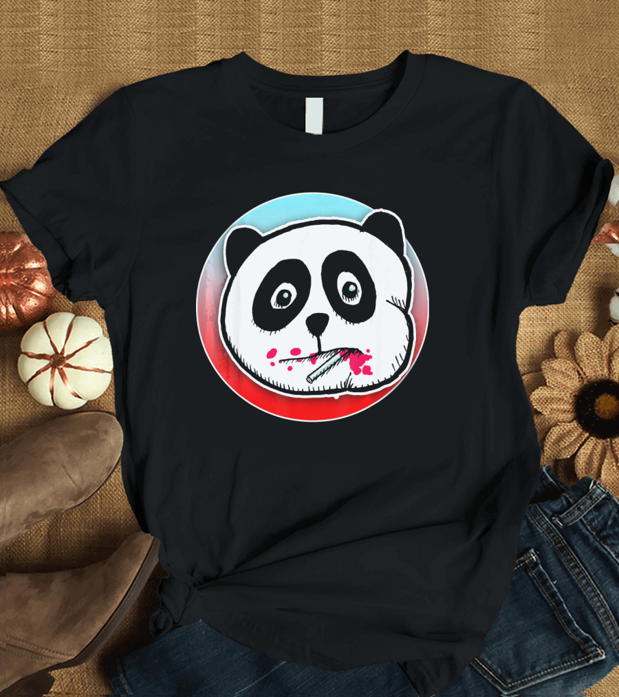 Cute Panda Bear with Lollipop and Colorful Circle Background T-Shirt