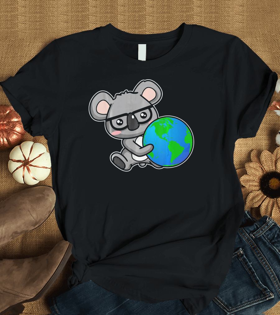 Koala Bear Hugging Earth Day Globe T-Shirt