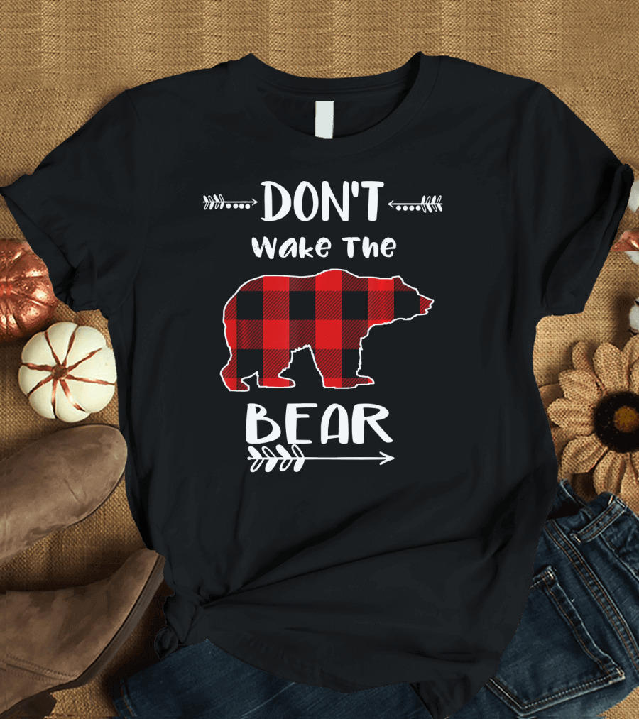 Don't Wake The Bear Black Red Buffalo Plaid Bear Arrow T-Shirt
