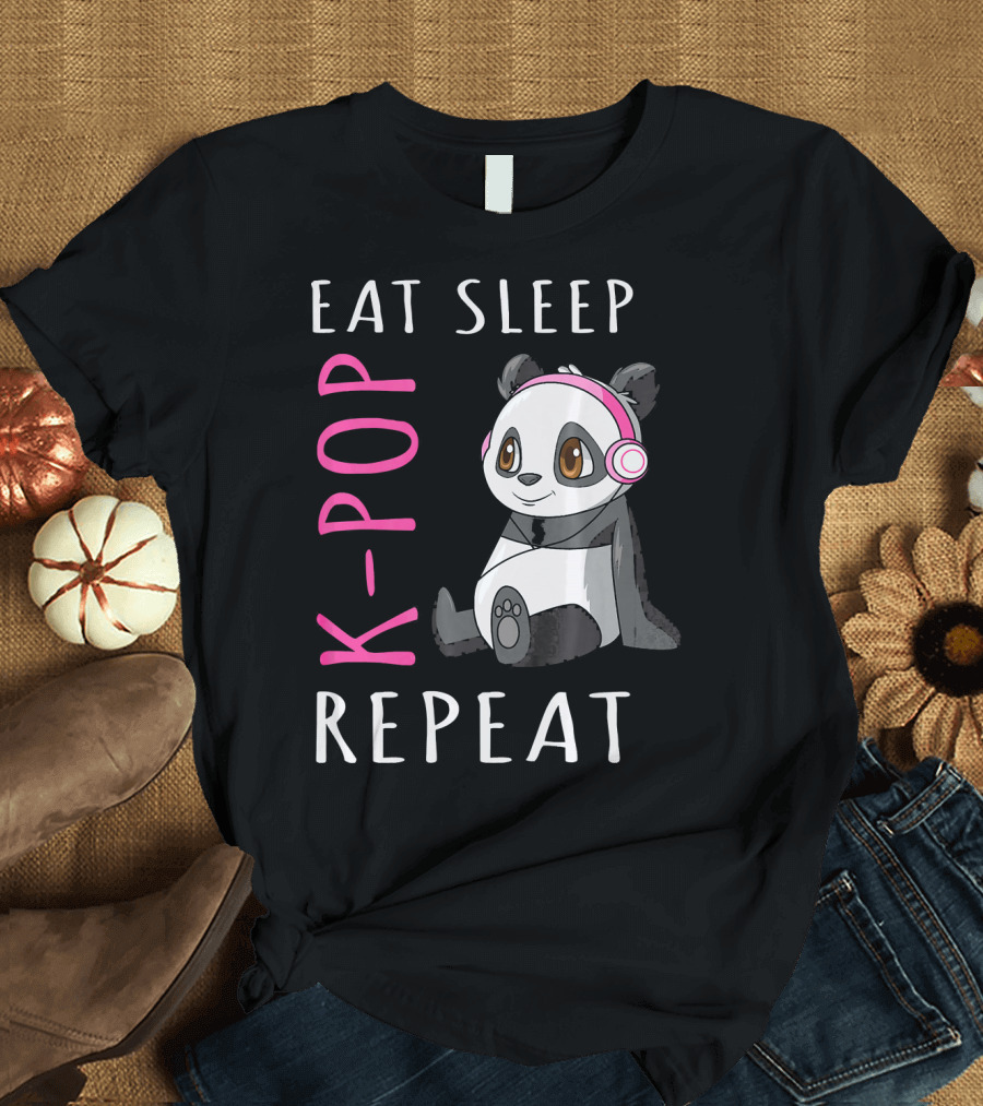 Eat Sleep K-Pop Repeat KPop Panda with Headphones T-Shirt