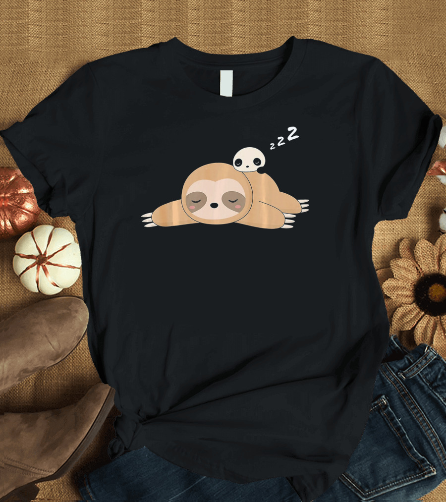 Cute Sleeping Panda on Lazy Sloth with Zzz T-Shirt