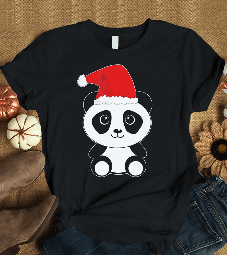 Cute Xmas Panda Wearing Santa Hat T-Shirt