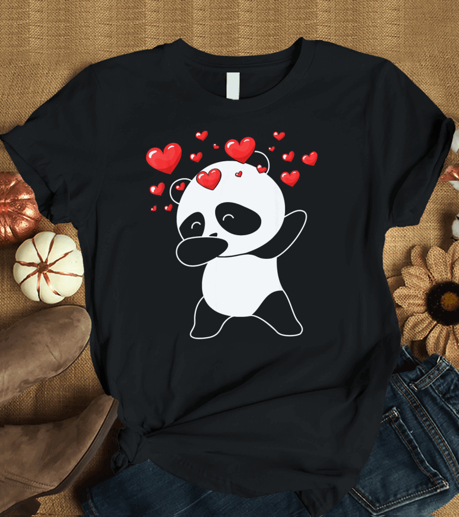 Dabbing Panda Surrounded by Hearts Valentines Day T-Shirt