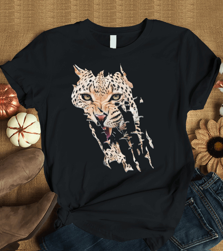 Jaguar Face Cheetah Paws Fierce Expression T-Shirt